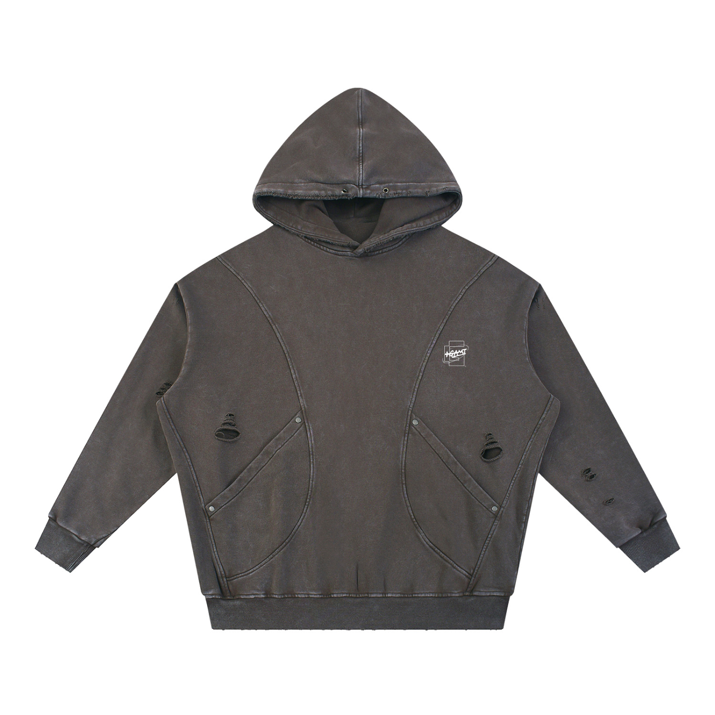 Snow‑Washed Distressed Panel Pocket Hoodie — +G Swoop + Thank God* Edition
