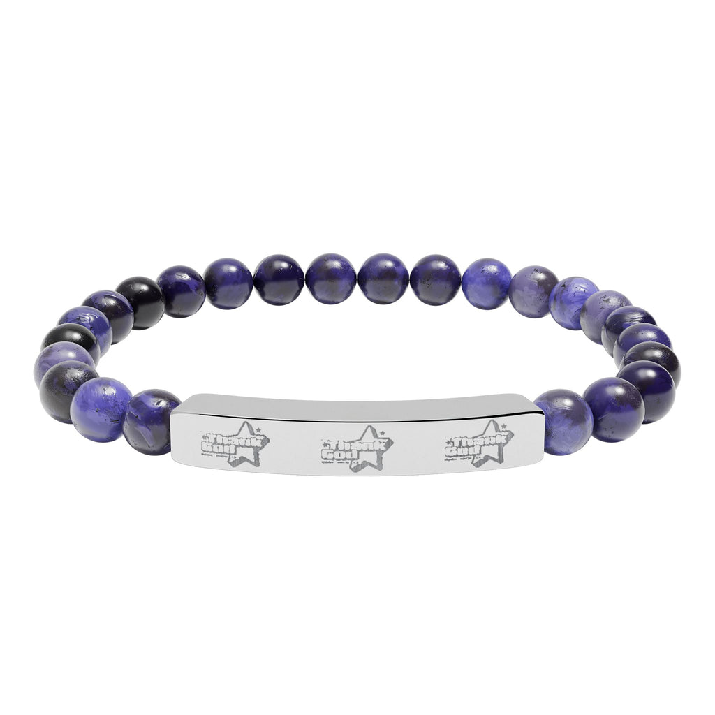 Engraved Natural Stone Stretch Bracelet — +G Gold + Thank God* Silver Edition