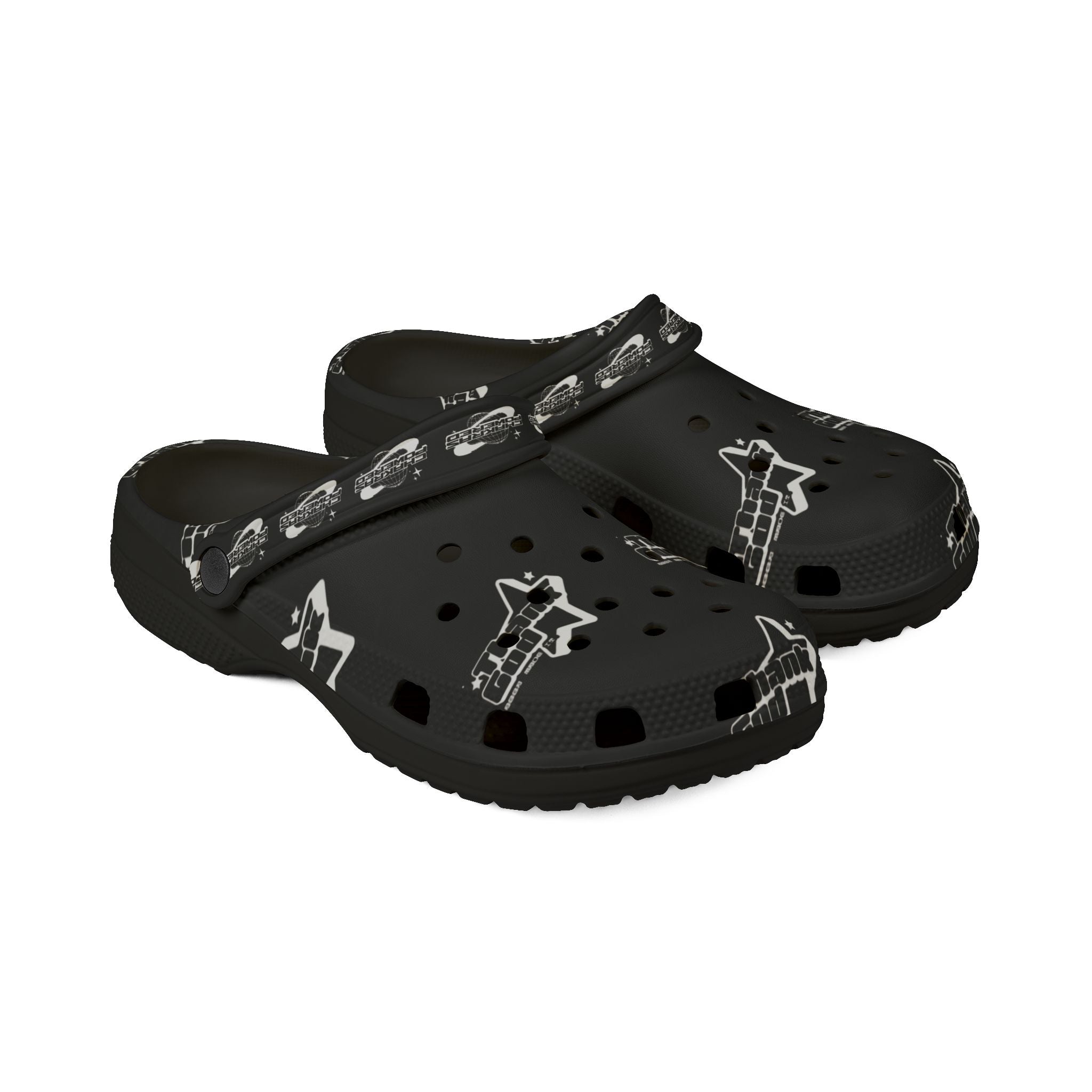Black EVA Foam Clog Shoes — Thank God* logo Pattern