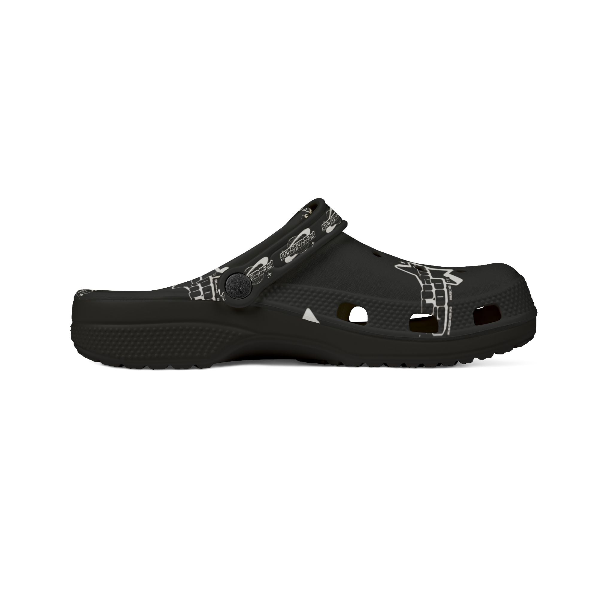 Black EVA Foam Clog Shoes — Thank God* logo Pattern