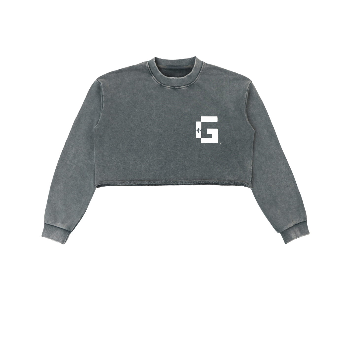 Snow‑Washed Raw‑Edge Cropped Sweatshirt — +G’s Aligned Edition