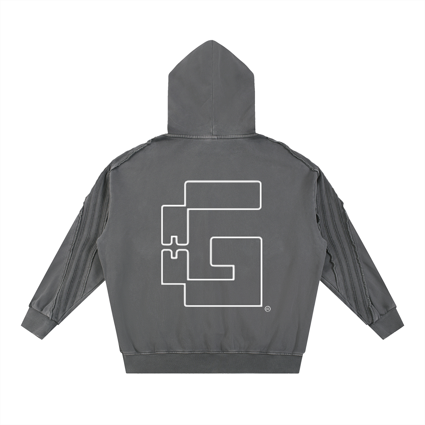 Snow‑Washed Raw‑Edge Zip Hoodie — Broken Wishbones + +G Edition