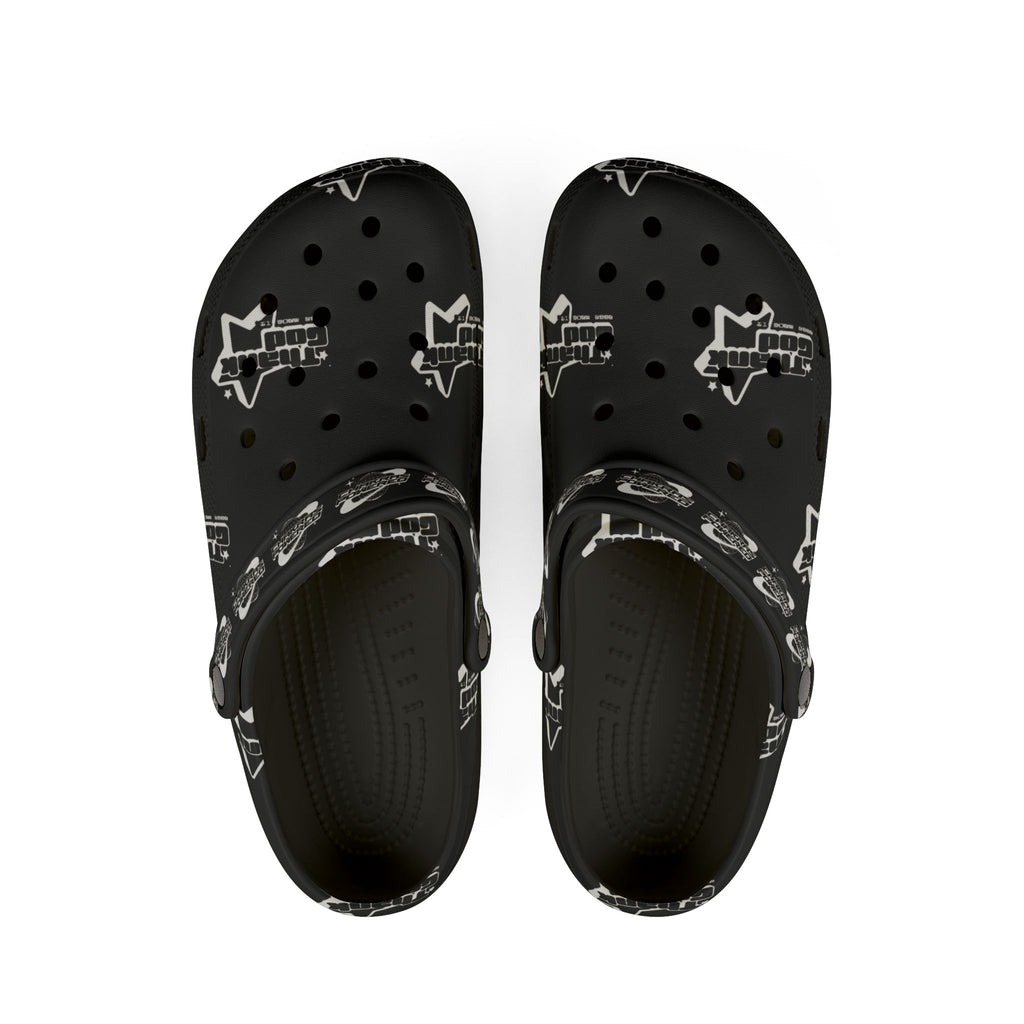 Black EVA Foam Clog Shoes — Thank God* logo Pattern