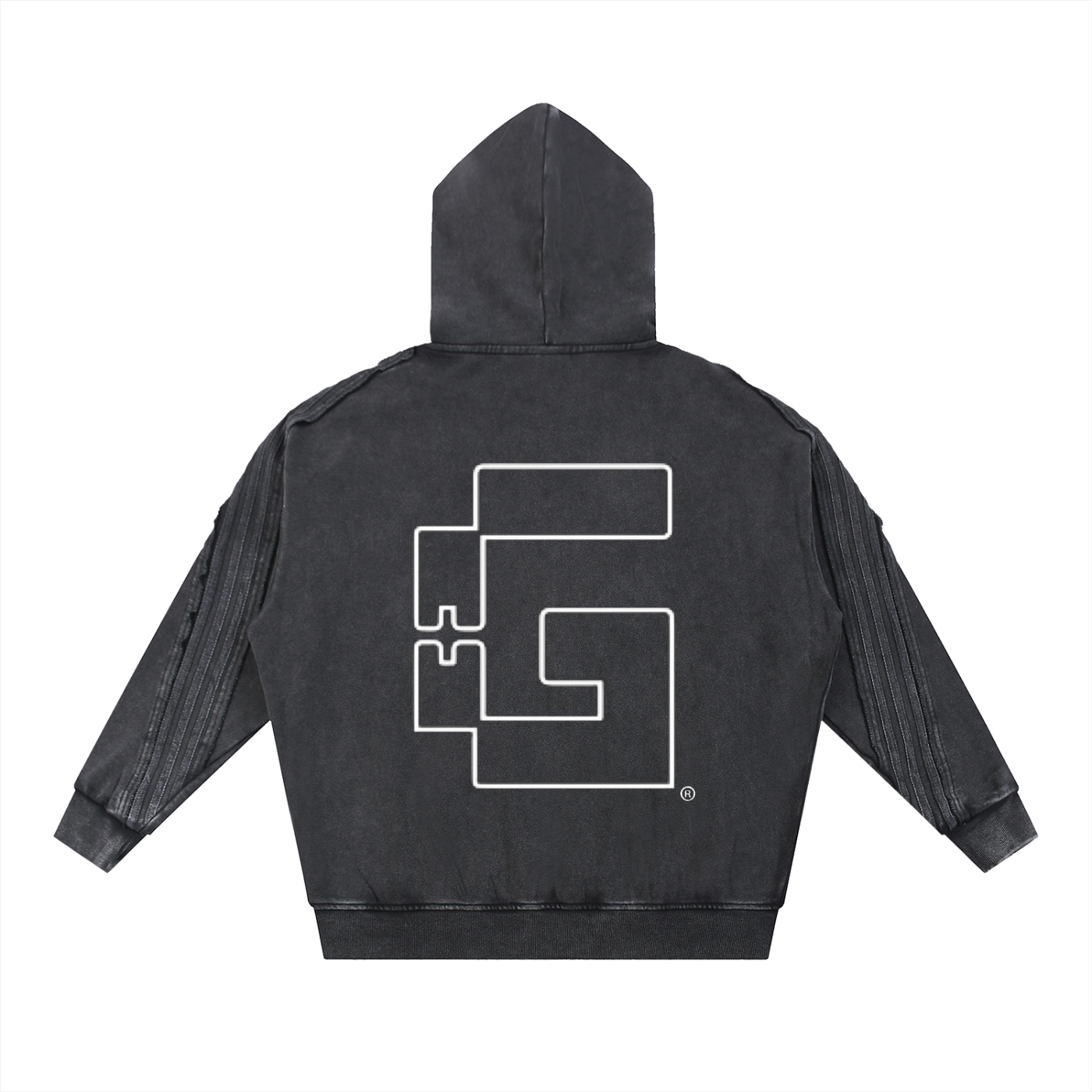 Snow‑Washed Raw‑Edge Zip Hoodie — Broken Wishbones + +G Edition