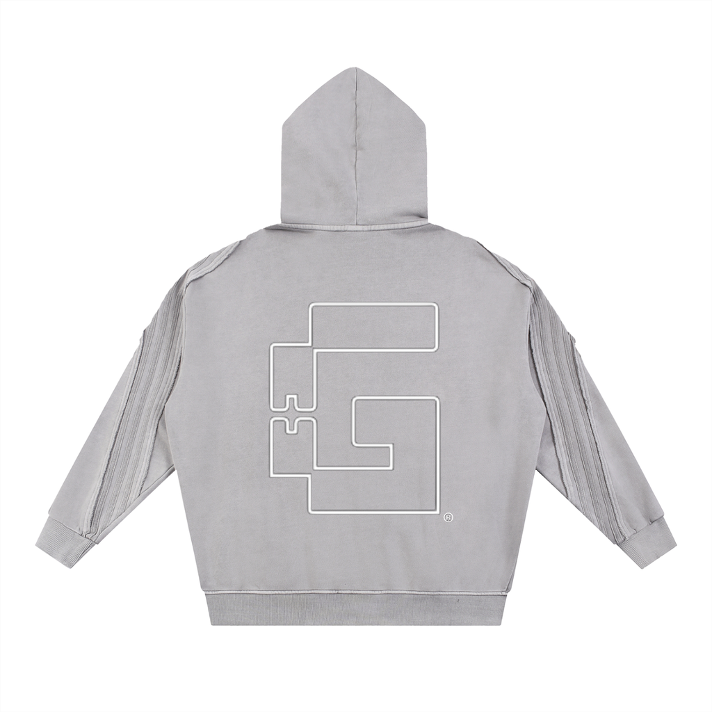 Snow‑Washed Raw‑Edge Zip Hoodie — Broken Wishbones + +G Edition
