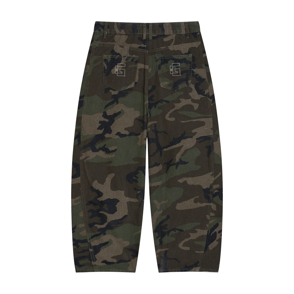 Camo Barrel Leg Cargo Pants