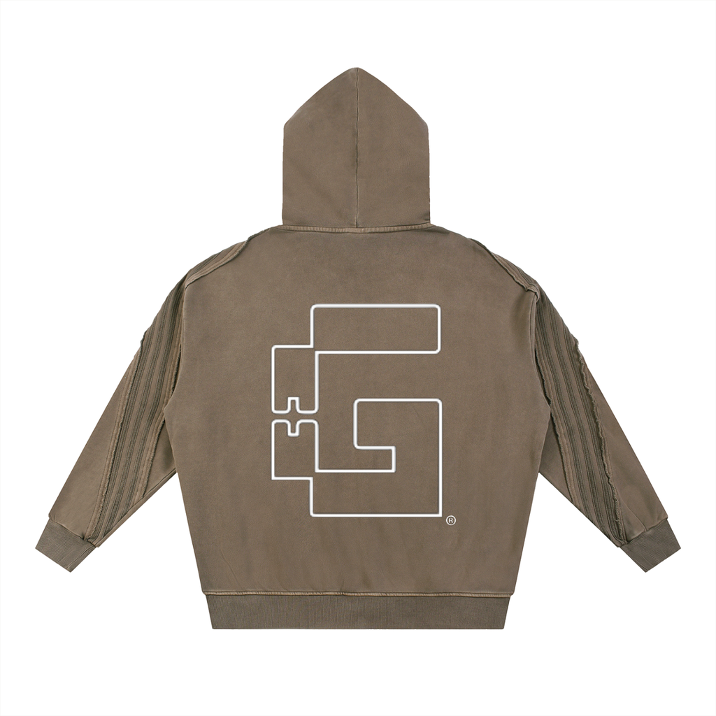Snow‑Washed Raw‑Edge Zip Hoodie — Broken Wishbones + +G Edition