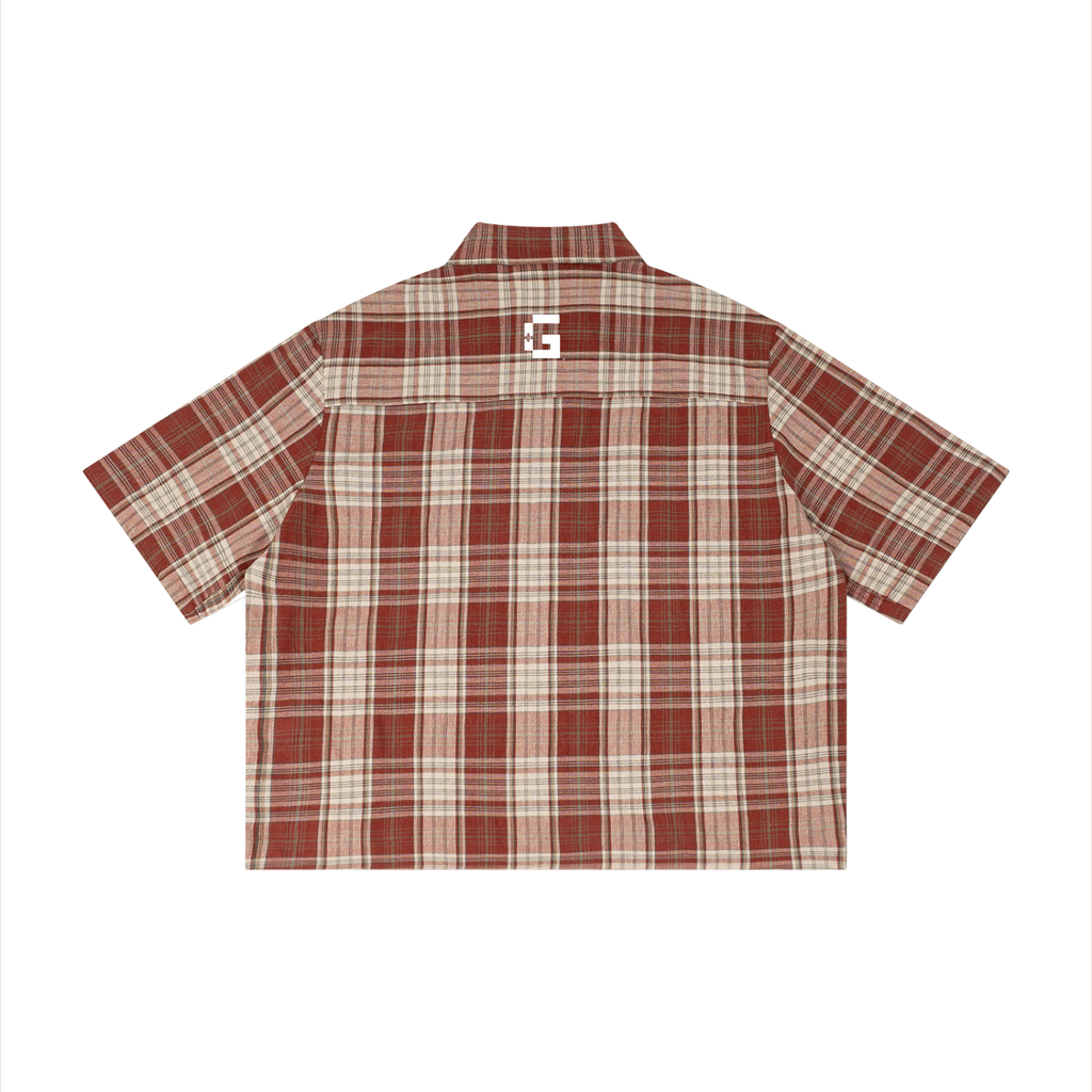 “Thank God*” Swoop logo Plaid Boxy S/S Shirt