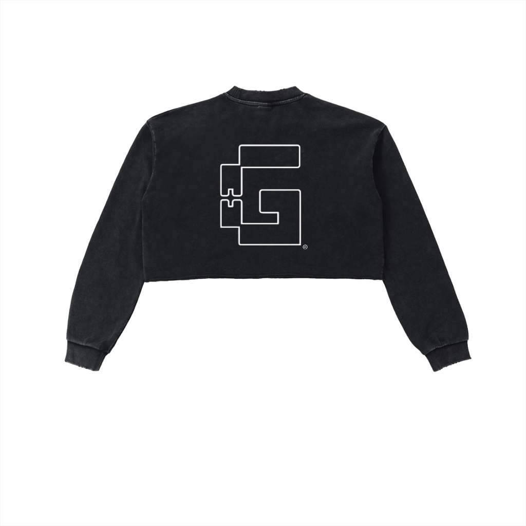 Snow‑Washed Raw‑Edge Cropped Sweatshirt — +G’s Aligned Edition