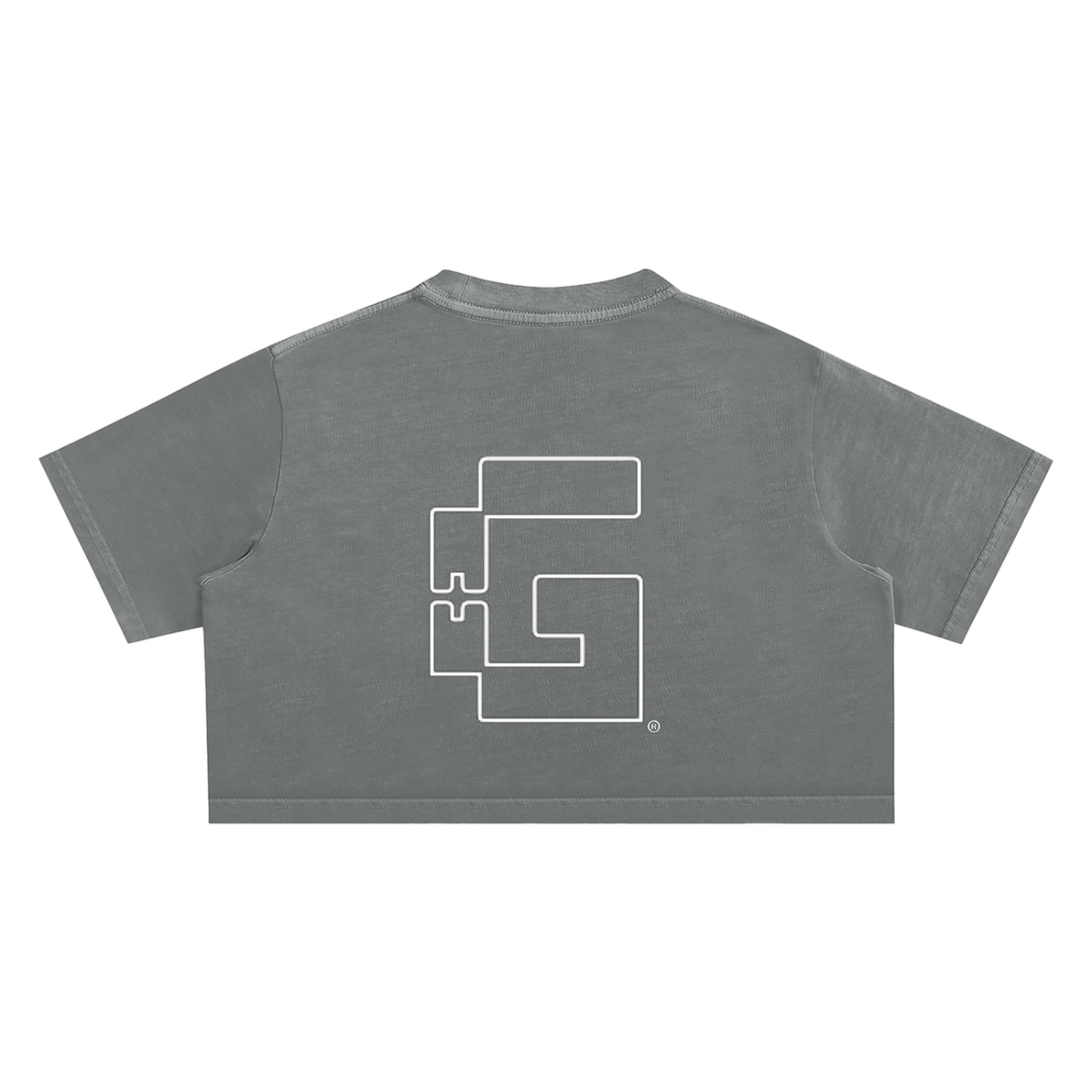 Thank God* logo Snow Washed Crop Top