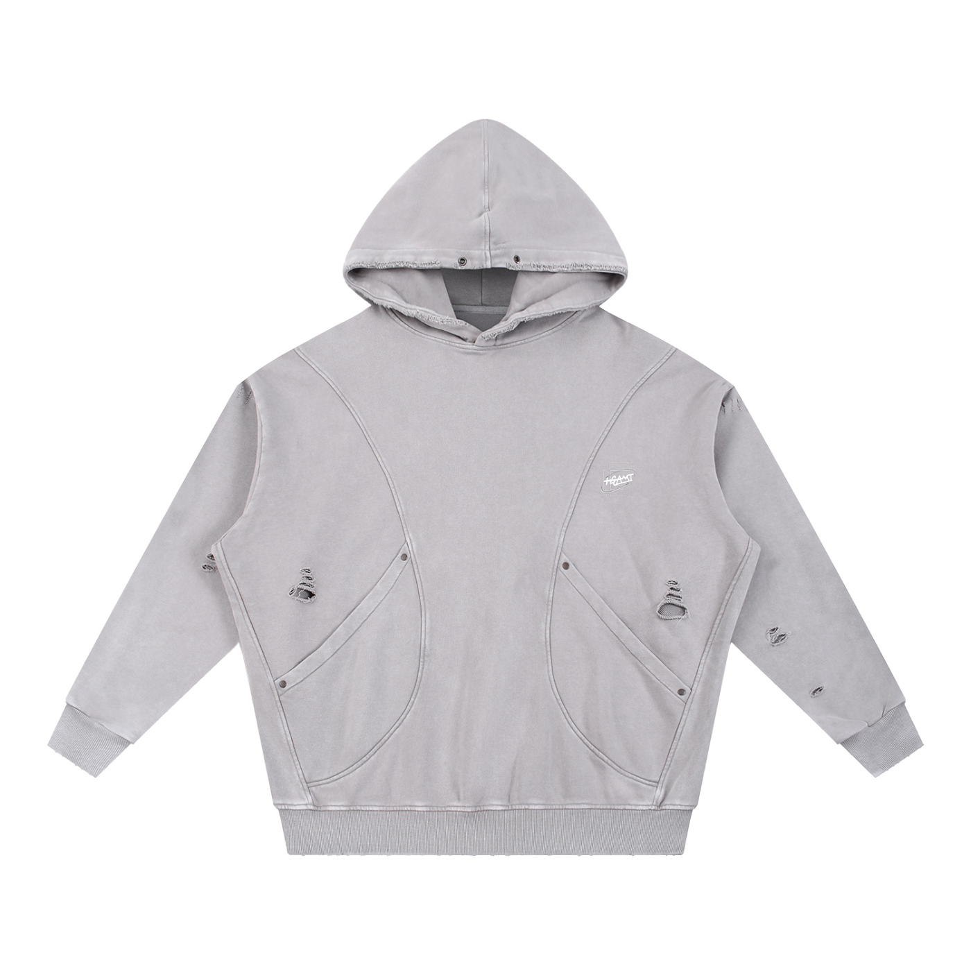 Snow‑Washed Distressed Panel Pocket Hoodie — +G Swoop + Thank God* Edition