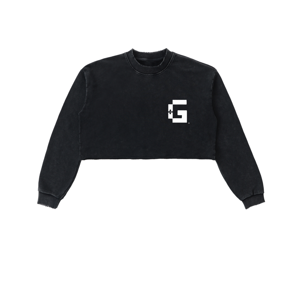 Snow‑Washed Raw‑Edge Cropped Sweatshirt — +G’s Aligned Edition