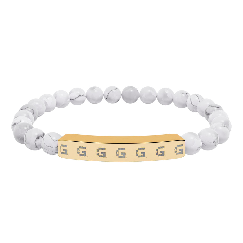 Engraved Natural Stone Stretch Bracelet — +G Gold + Thank God* Silver Edition