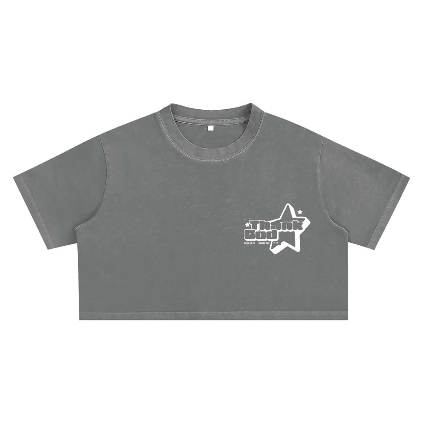 Thank God* logo Snow Washed Crop Top