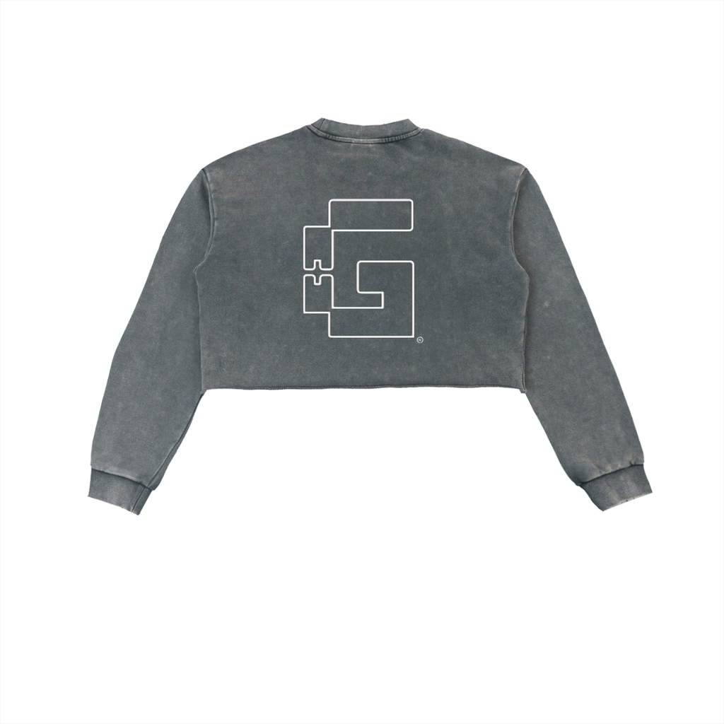 Snow‑Washed Raw‑Edge Cropped Sweatshirt — +G’s Aligned Edition