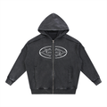 Snow‑Washed Raw‑Edge Zip Hoodie — Broken Wishbones + +G Edition
