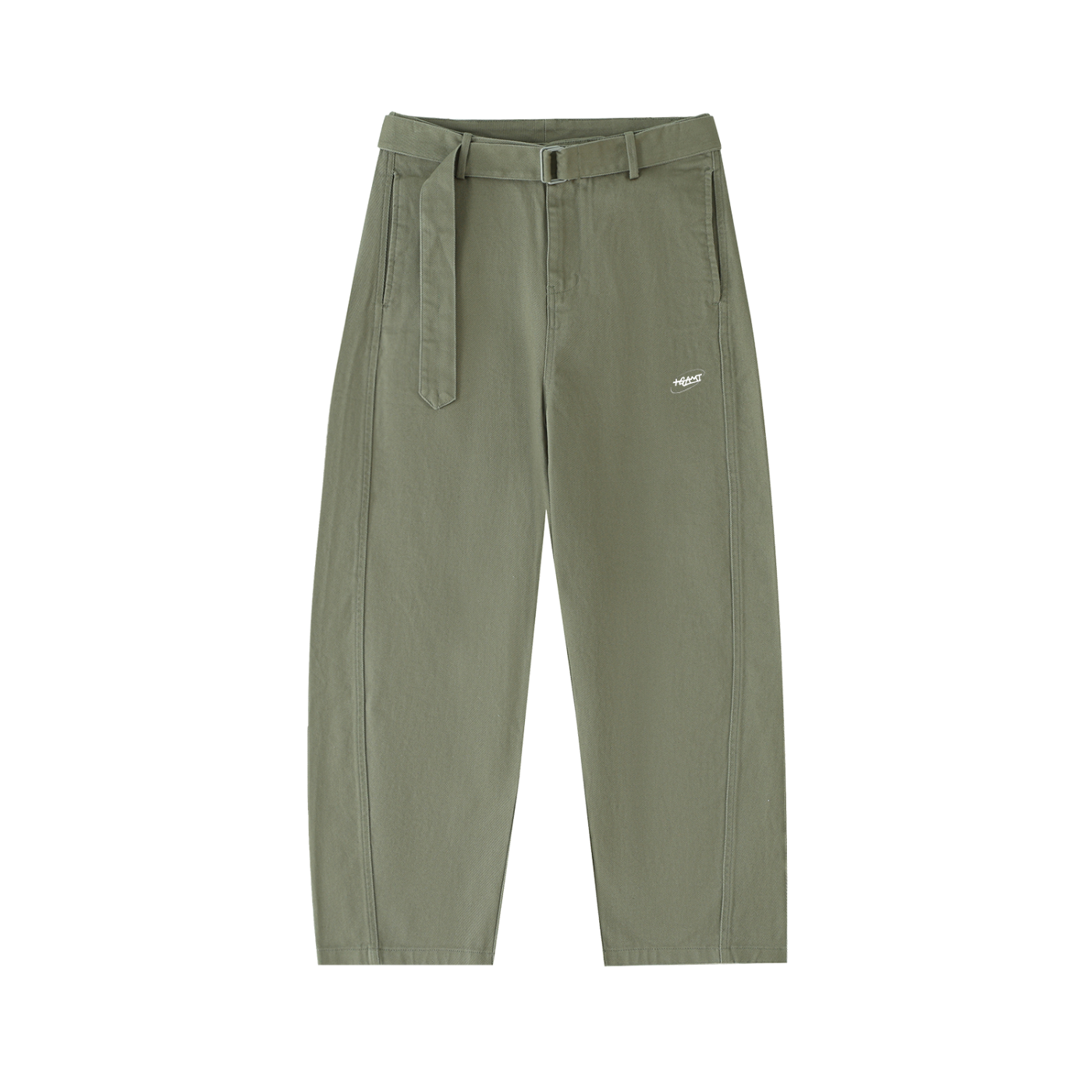 Belted Barrel‑Leg Chino Pants — +GAMI® Swoop Stamp Edition