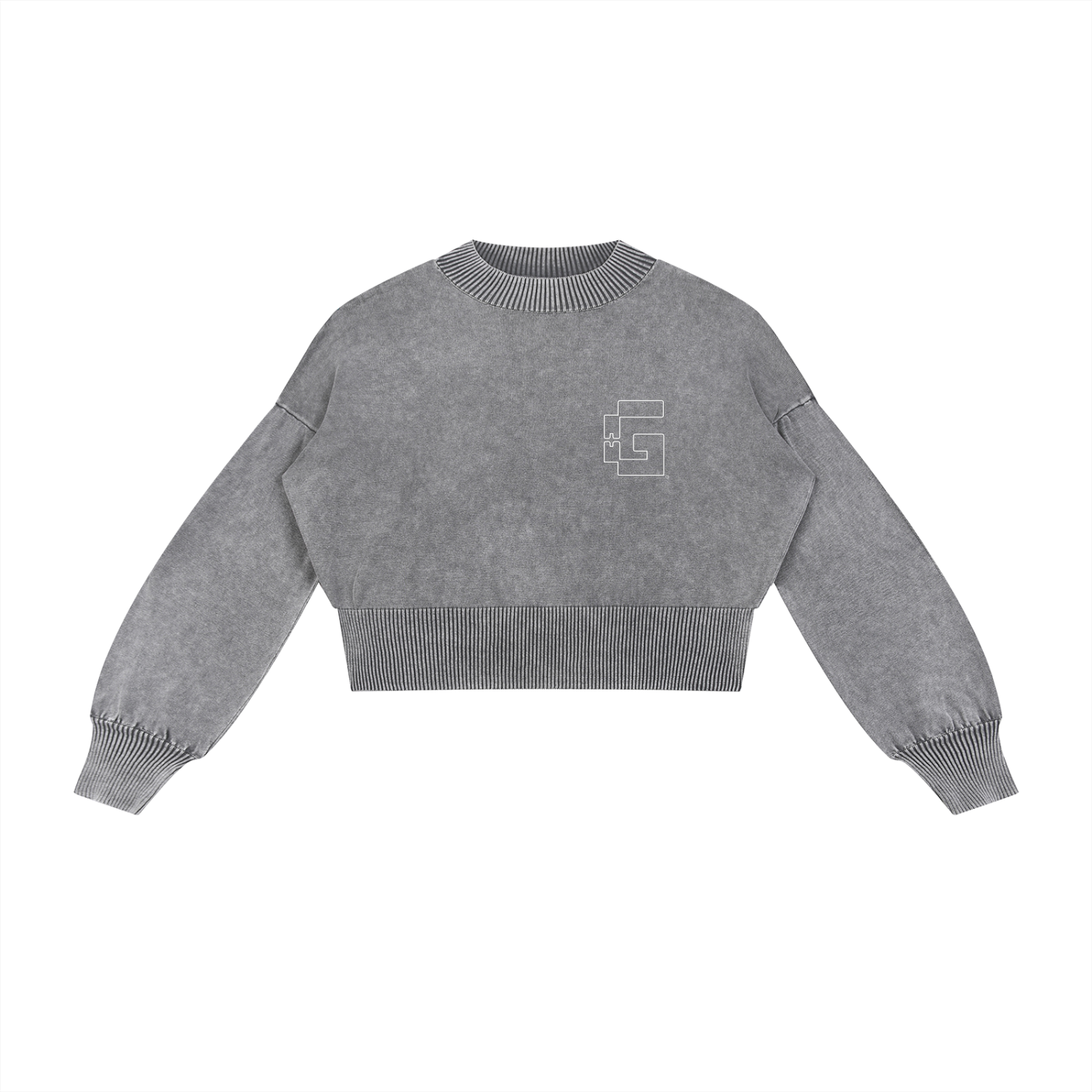 Mineral‑Wash Balloon Sleeve Cropped Sweater — +G + Broken Wishbones Edition