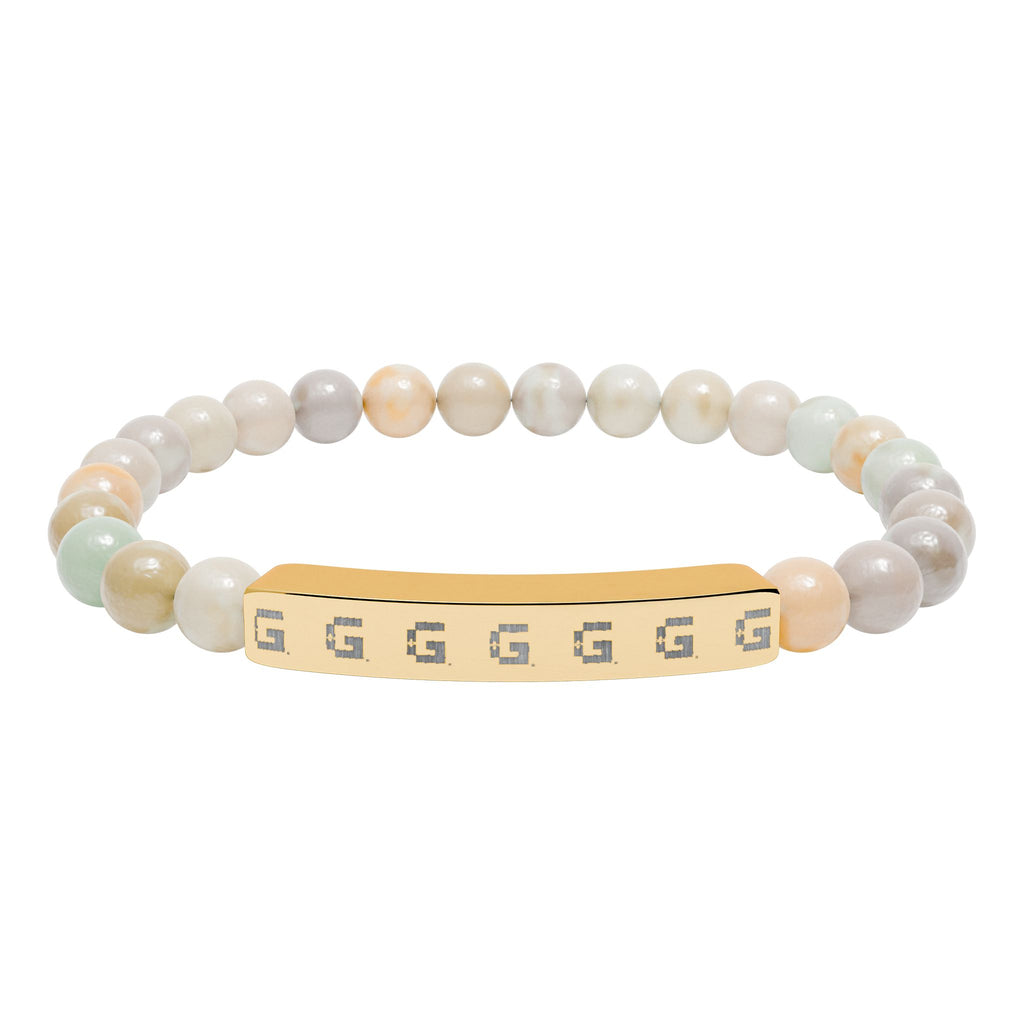 Engraved Natural Stone Stretch Bracelet — +G Gold + Thank God* Silver Edition