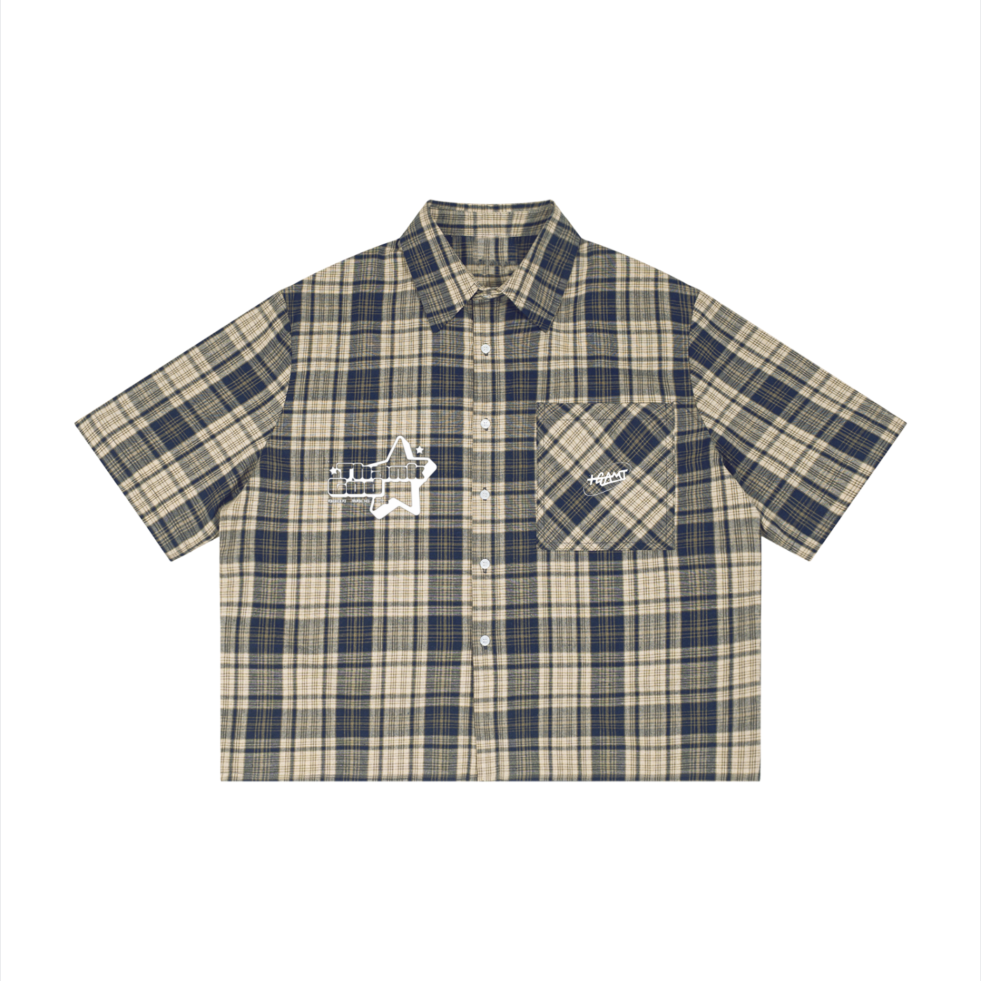 “Thank God*” Swoop logo Plaid Boxy S/S Shirt