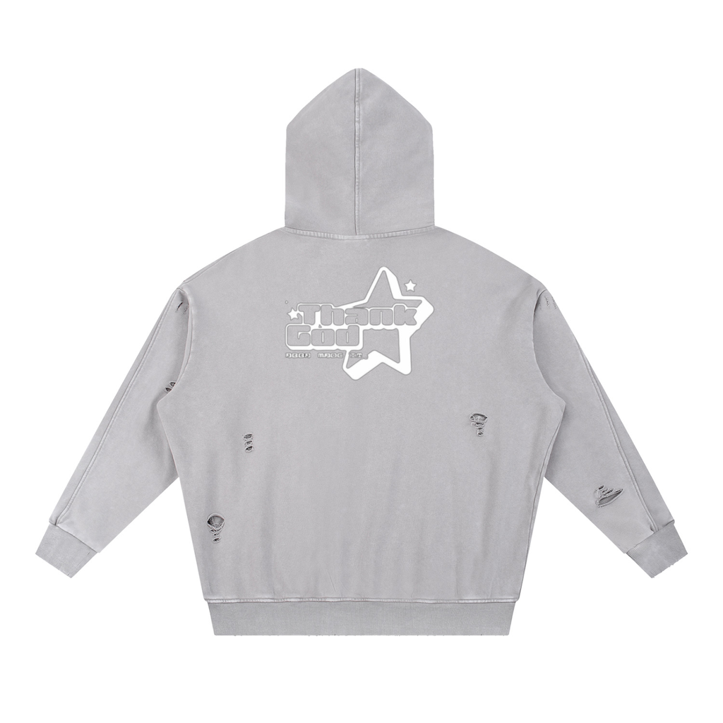 Snow‑Washed Distressed Panel Pocket Hoodie — +G Swoop + Thank God* Edition