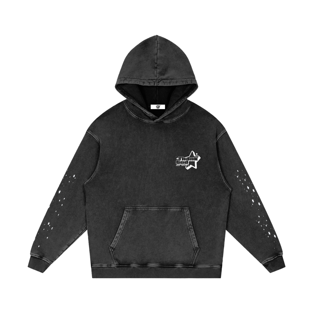 Snow‑Washed Loose Cotton Hoodie — Thank God* Edition