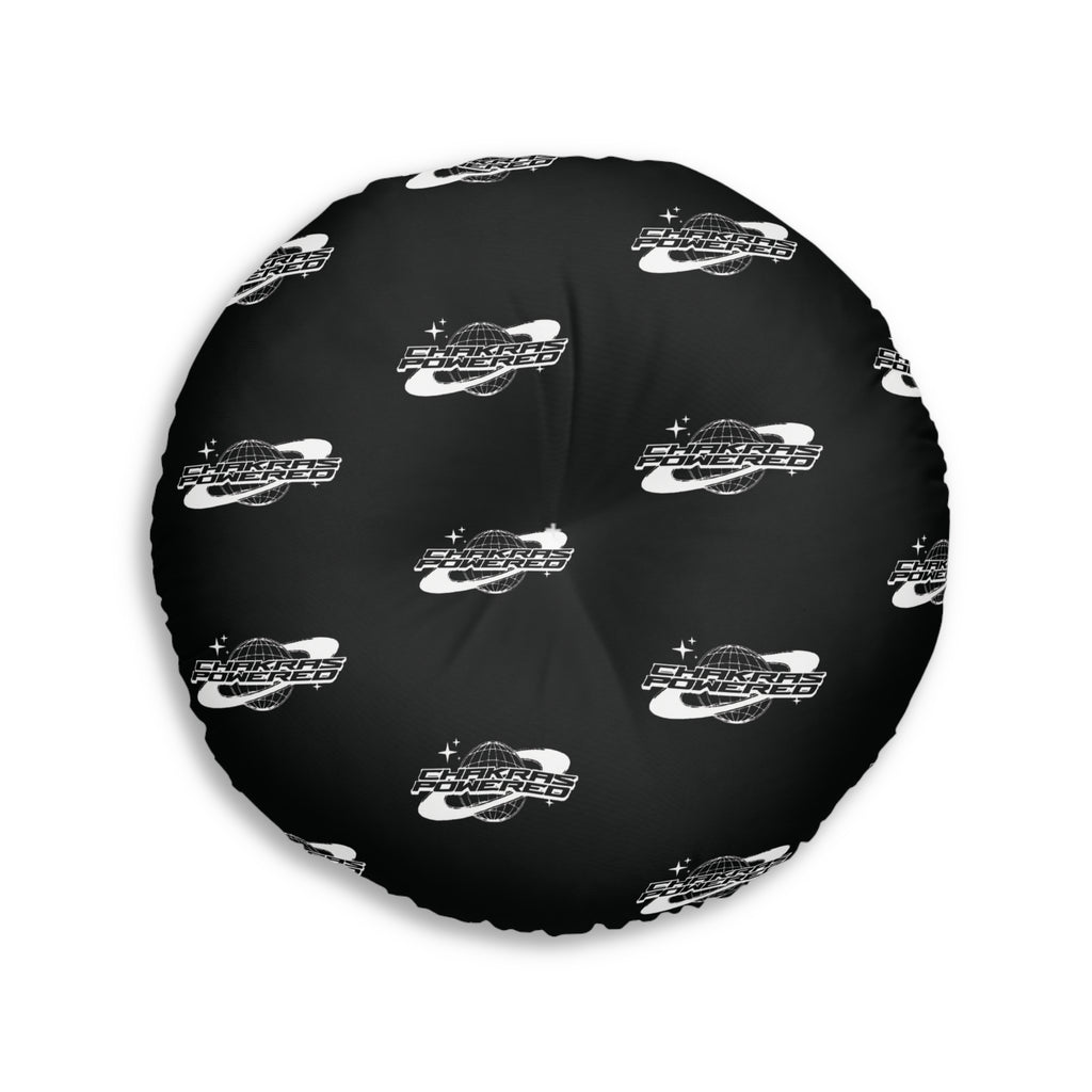 Balance Icon Logo Round Tufted Floor Pillow – Black & White Reversible Design