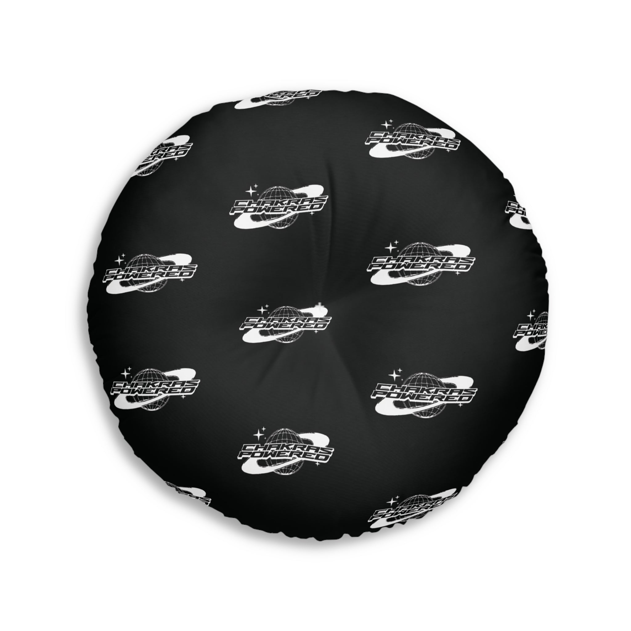 Balance Icon Logo Round Tufted Floor Pillow – Black & White Reversible Design