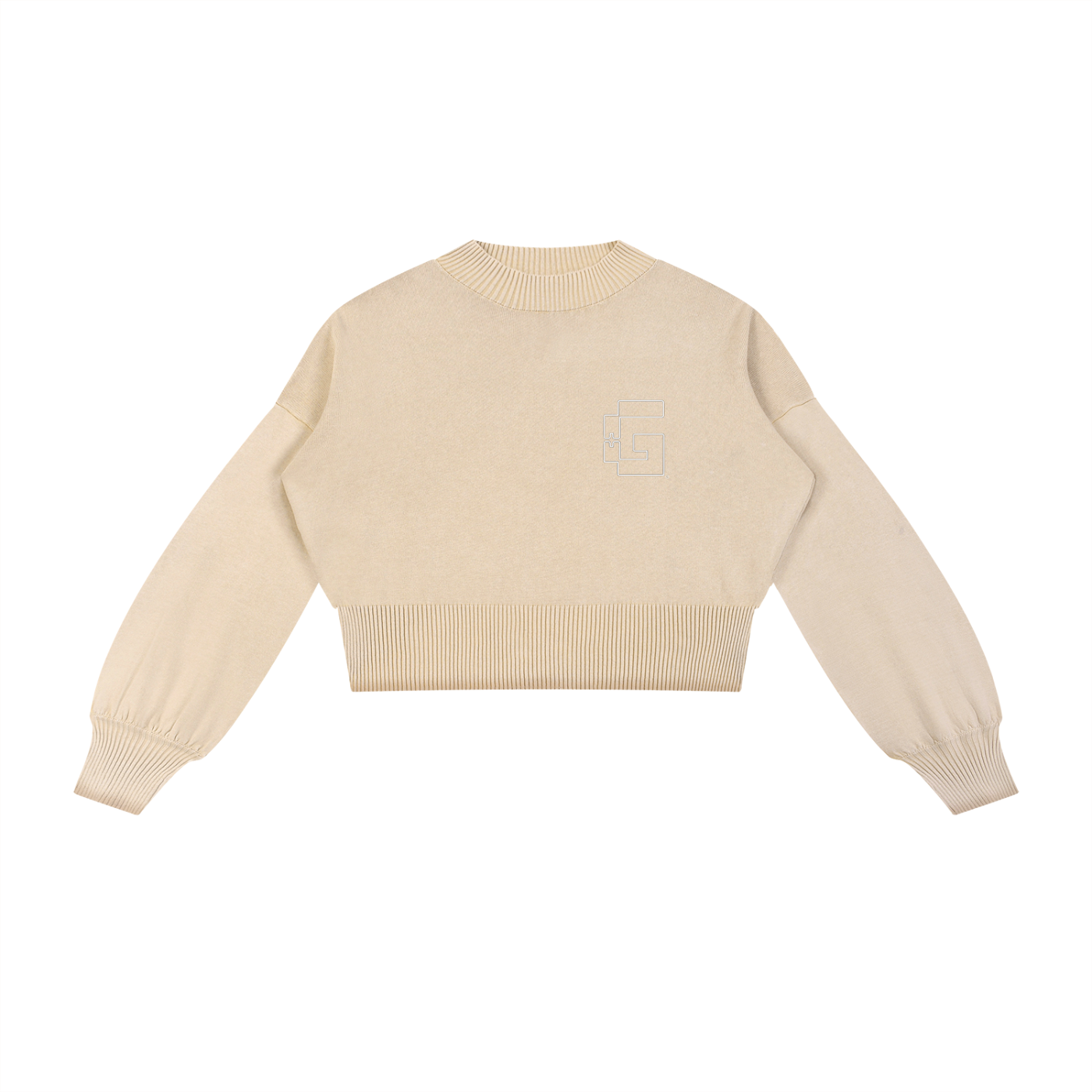 Mineral‑Wash Balloon Sleeve Cropped Sweater — +G + Broken Wishbones Edition