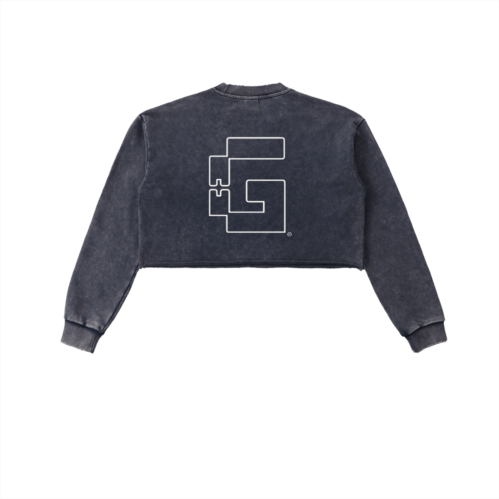 Snow‑Washed Raw‑Edge Cropped Sweatshirt — +G’s Aligned Edition