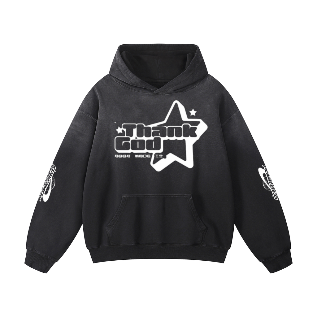 Heavyweight Sunfade Oversized Hoodie — Thank God* + +G Swoop + Chakras Powered Edition