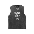 “World Is My Gym” Snow‑Washed Frayed Hem Tank