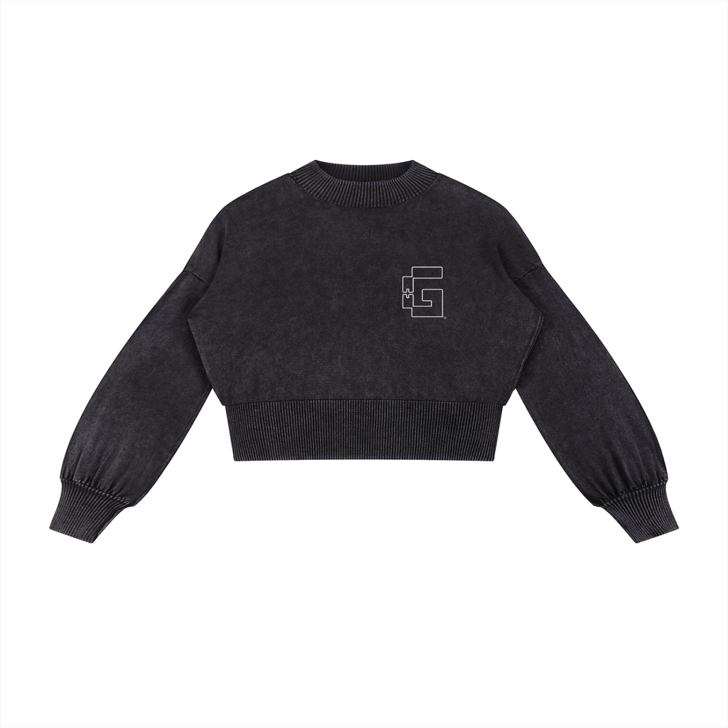 Mineral‑Wash Balloon Sleeve Cropped Sweater — +G + Broken Wishbones Edition