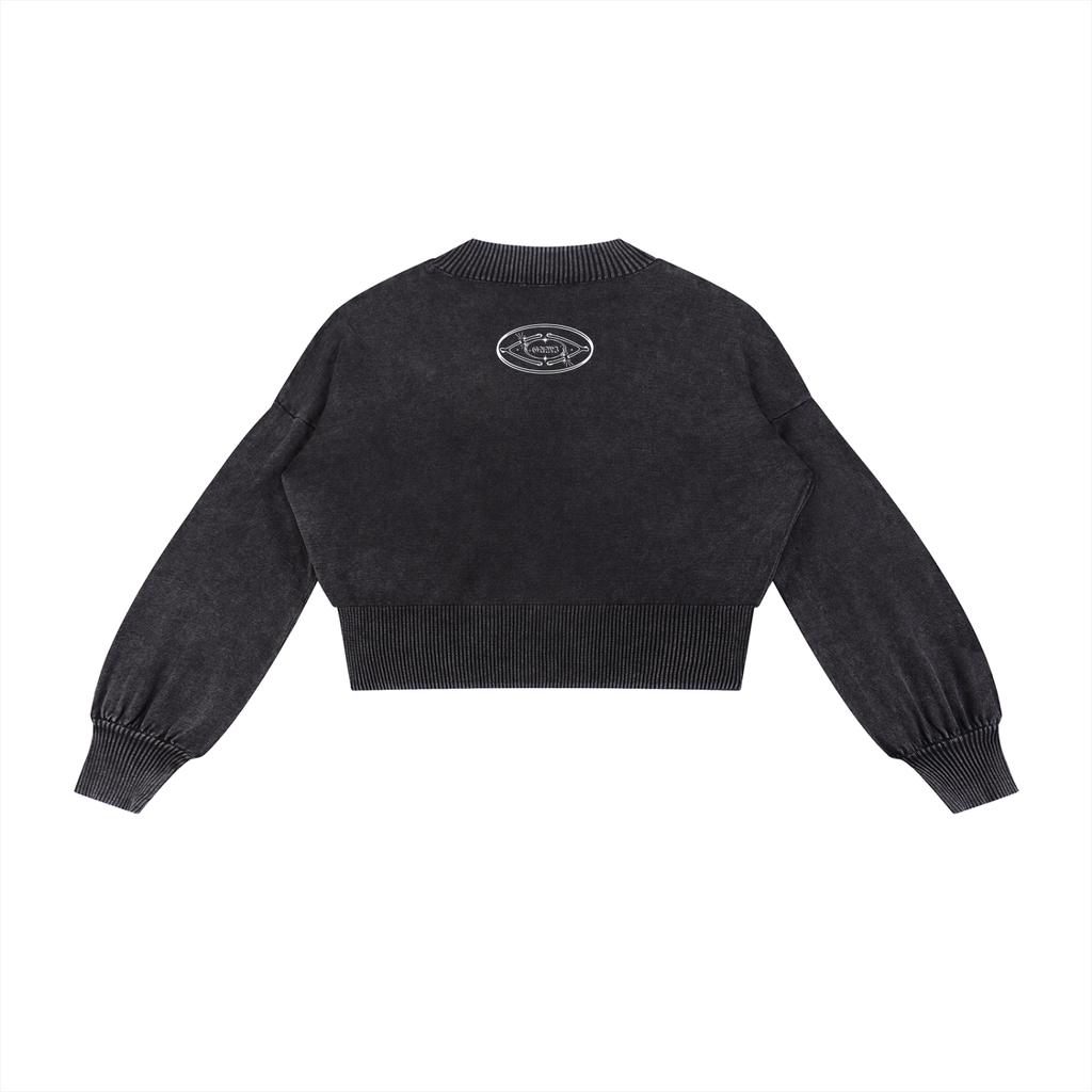 Mineral‑Wash Balloon Sleeve Cropped Sweater — +G + Broken Wishbones Edition