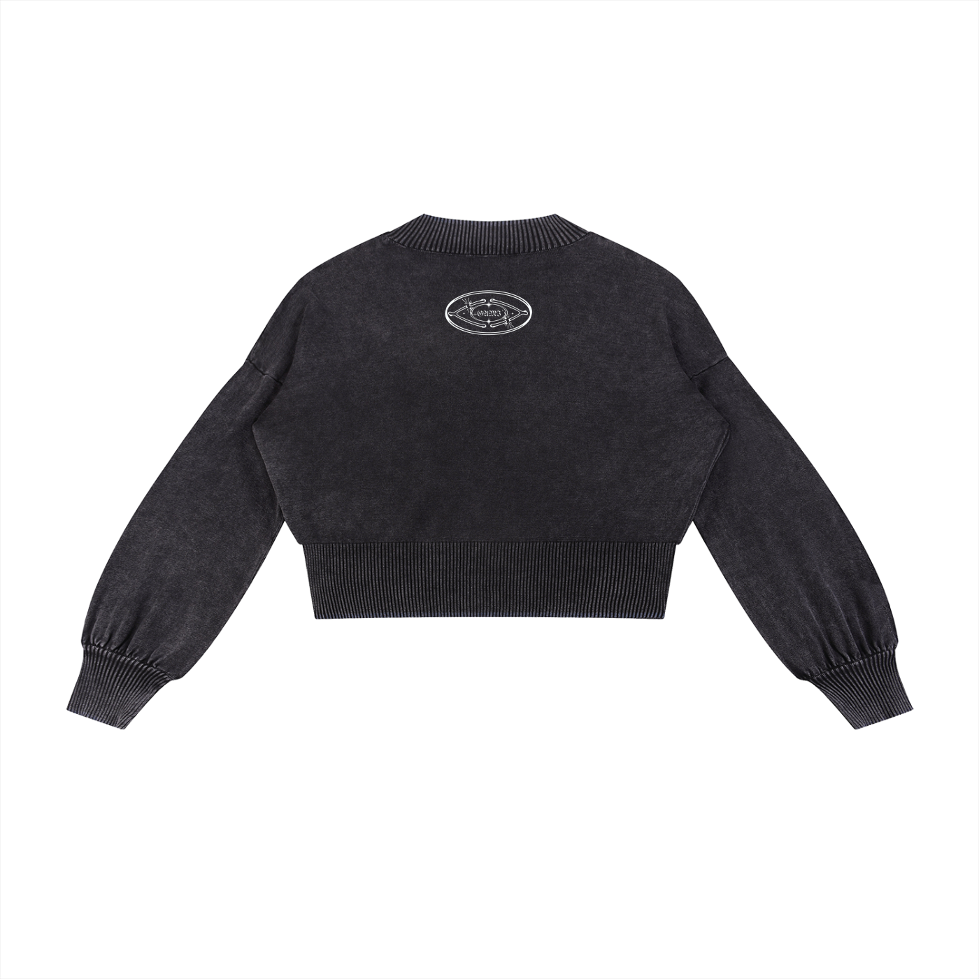 Mineral‑Wash Balloon Sleeve Cropped Sweater — +G + Broken Wishbones Edition