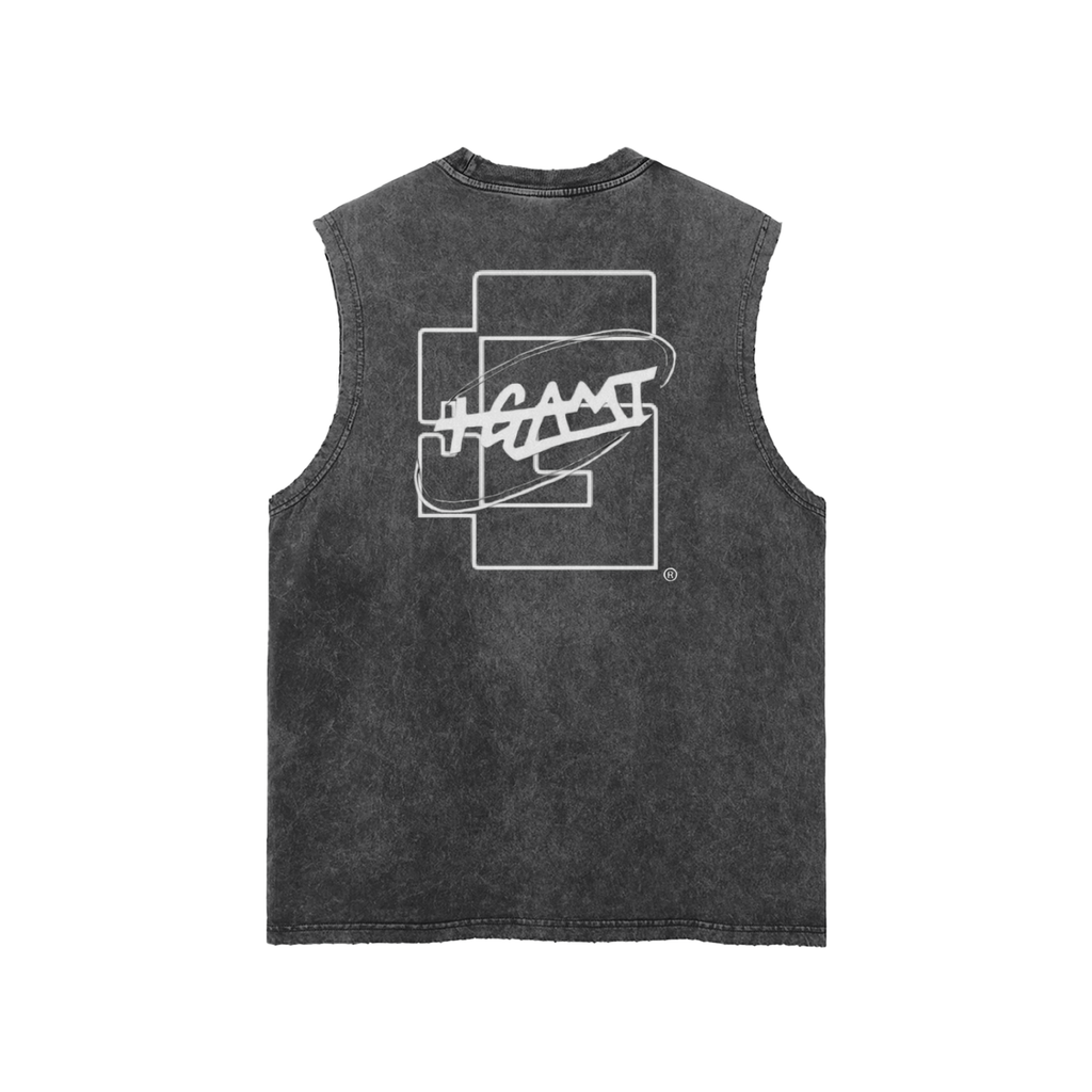 “World Is My Gym” Snow‑Washed Frayed Hem Tank