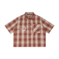 “Thank God*” Swoop logo Plaid Boxy S/S Shirt