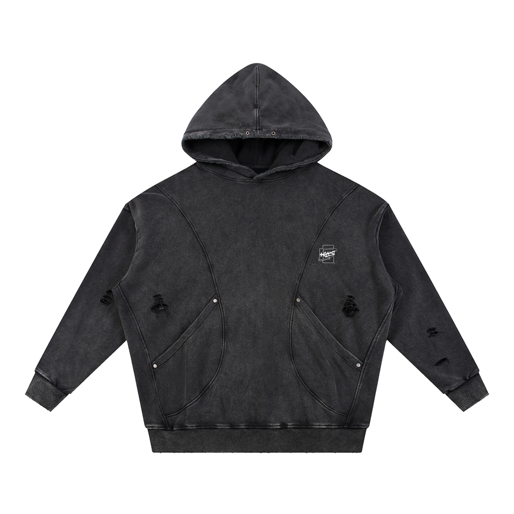 Snow‑Washed Distressed Panel Pocket Hoodie — +G Swoop + Thank God* Edition