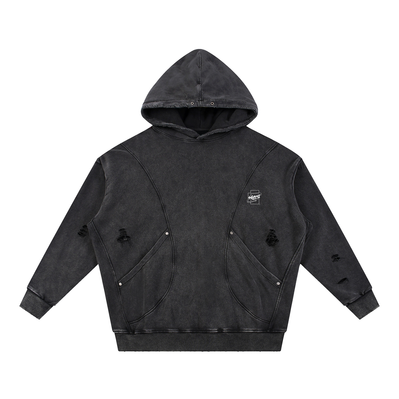 Snow‑Washed Distressed Panel Pocket Hoodie — +G Swoop + Thank God* Edition