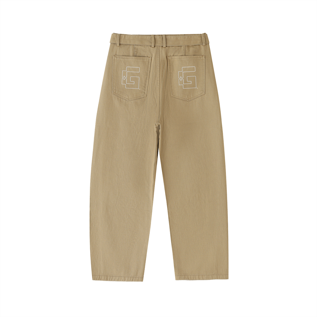 Belted Barrel‑Leg Chino Pants — +GAMI® Swoop Stamp Edition