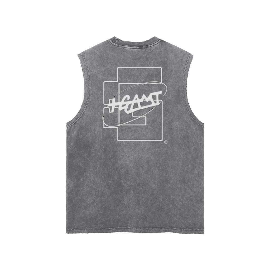 “World Is My Gym” Snow‑Washed Frayed Hem Tank